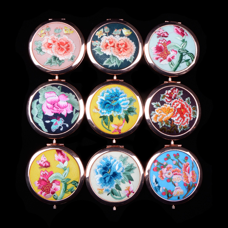 渭南化妆随身镜精品出国送礼刺绣中国风古风摄影 手绣镜子