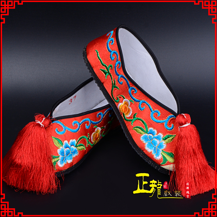 渭南京剧越剧戏曲彩鞋花旦绣花 普平底彩鞋
